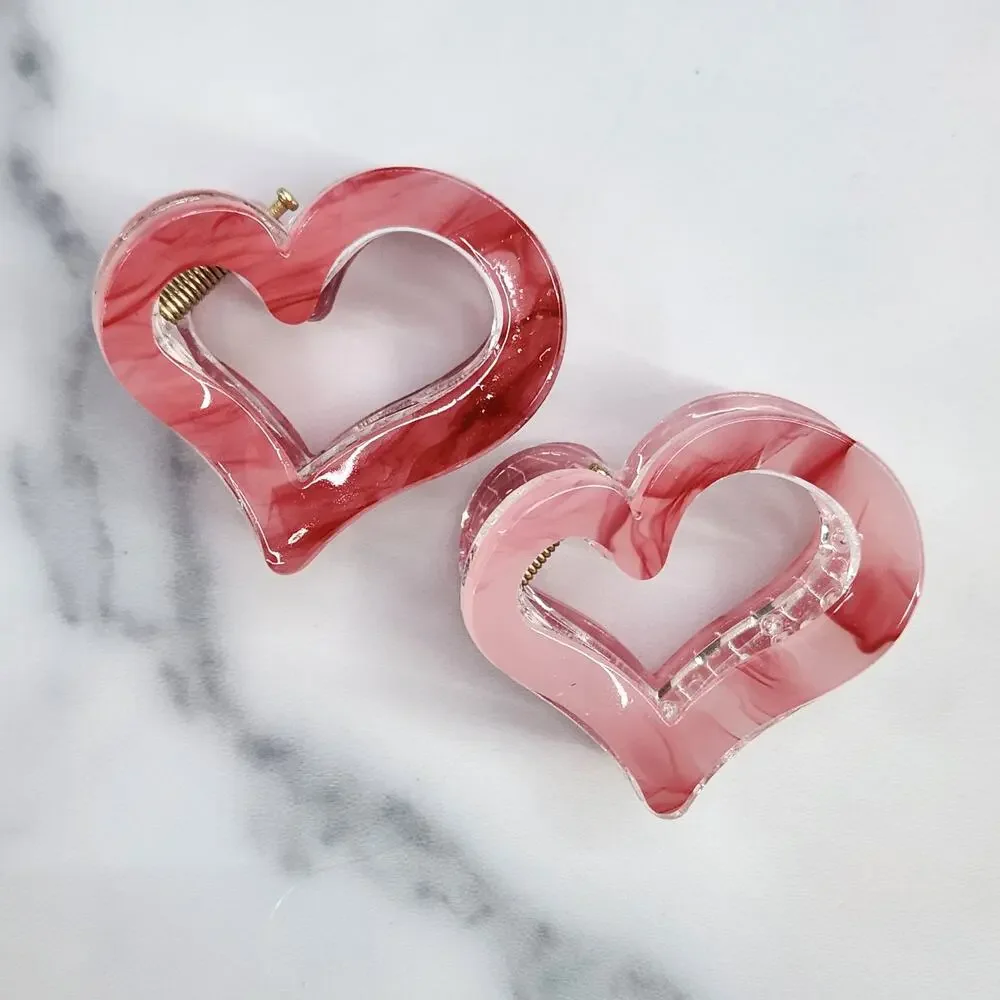 12 Heart Shaped Cutout Claw Clips Hair Accessories Multiple Colors Marble Swirl